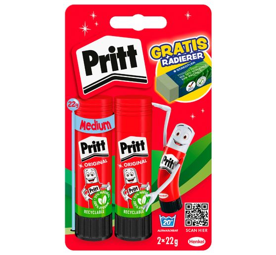 Pritt Klebestifte 2x 22 g, plus Radierer
