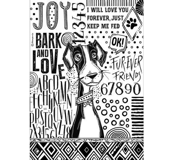 Motif straw silk "Furry Friends - Dog Black and White"