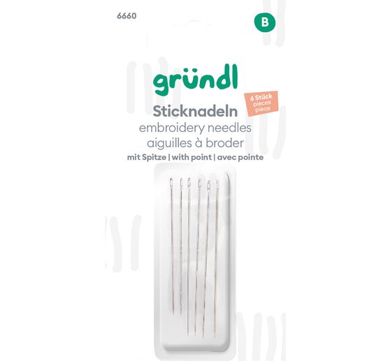 Gründl Sticknadeln mit Spitze, 6 Stück