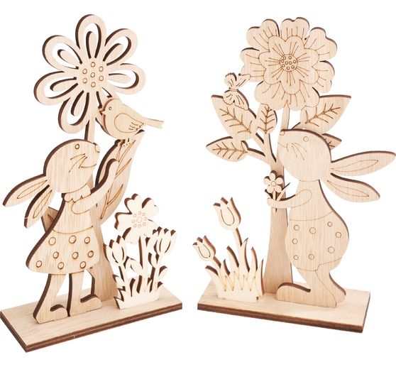 VBS Wooden building kits "Pair of rabbits with flowers", set of 2