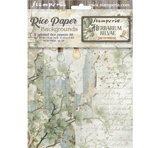 Motiv-Strohseide Backgrounds "Herbarium Silvae", 8er Set