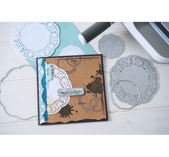 Sizzix Framelits Punching template and Clear Stamps "Tag It by 49 & Market"