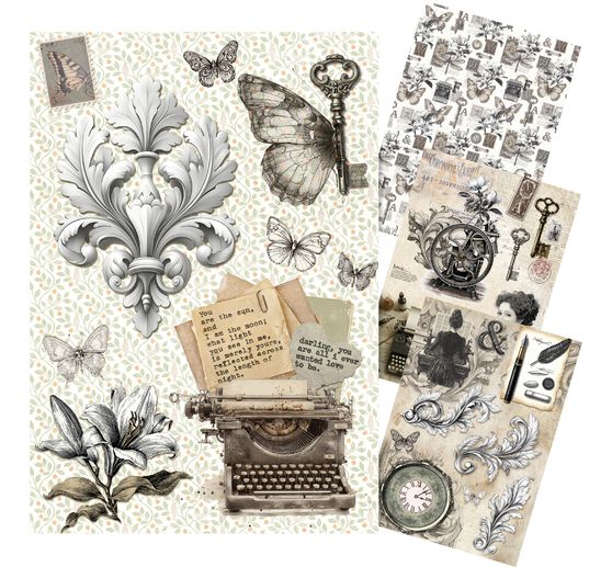 Motif straw silk assortment "Typographic", set of 4