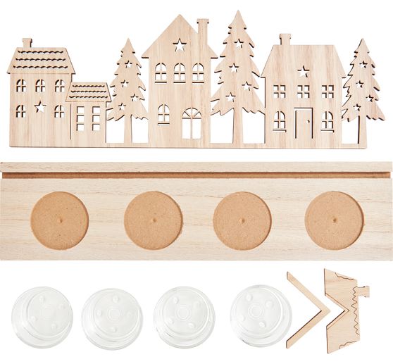 VBS Tealight holder "Houses and fir trees"