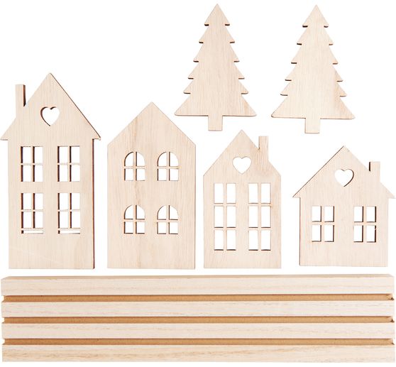 VBS Holz-Steckmotiv "Dorf mit Tannen"
