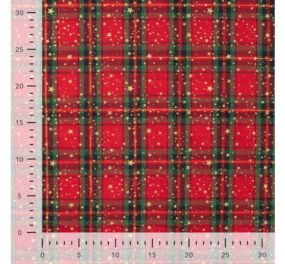 Cotton poplin fabric hot foil "Tartan with stars"