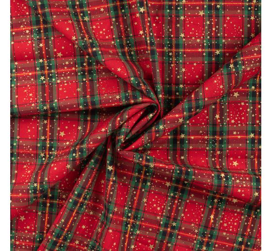 Cotton poplin fabric hot foil "Tartan with stars"