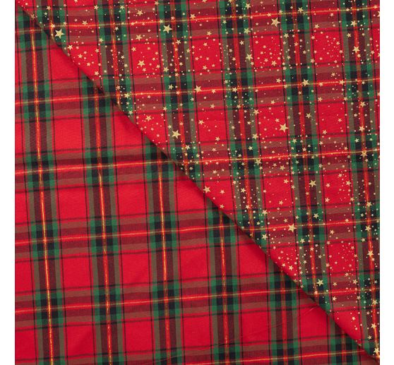 Cotton poplin fabric hot foil "Tartan with stars"