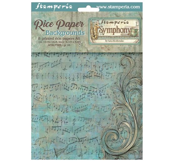 Stamperia Motiv-Strohseide Backgrounds "Symphony", DIN A6, 8er Set