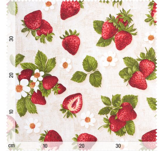 Dekostoff Leinenoptik "Erdbeeren"