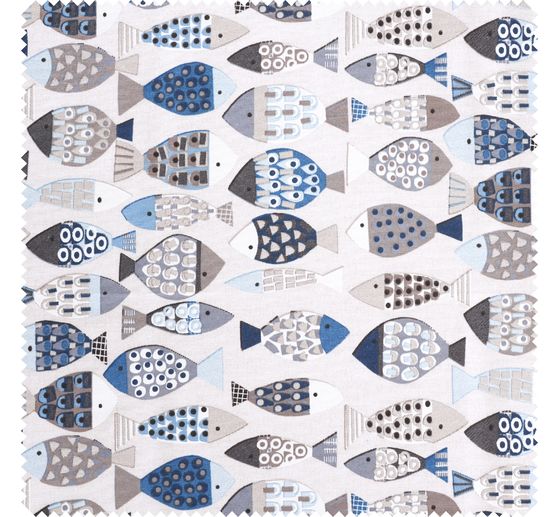 Dekostoff Leinenoptik "Fische Blau"