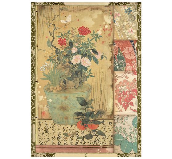 Stamperia Motiv-Strohseiden Sortiment "Oriental Garden", DIN A6, 8er Set