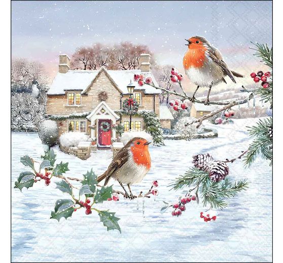 Serviette "Rotkehlchen im Winter"