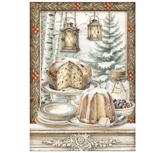 Stamperia Motiv-Strohseiden Sortiment "White Christmas", DIN A6, 8er Set