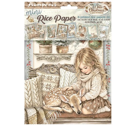 Stamperia Motiv-Strohseiden Sortiment "White Christmas", DIN A6, 8er Set