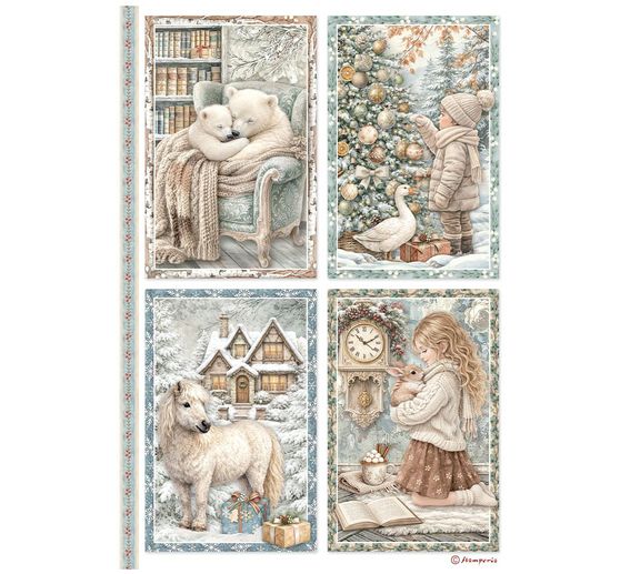 Stamperia Motiv-Strohseiden Sortiment "White Christmas", DIN A4 , 6er-Set