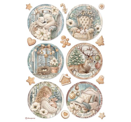 Stamperia Motiv-Strohseiden Sortiment "White Christmas", DIN A4 , 6er-Set