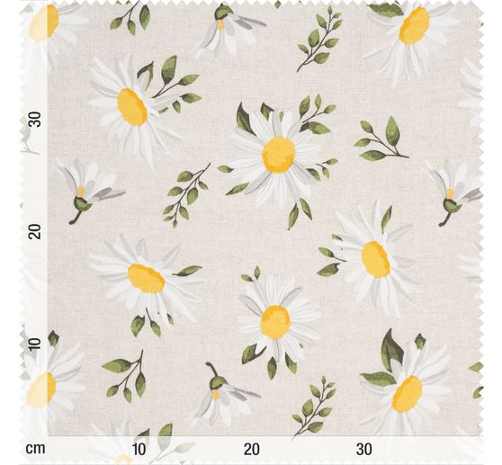 Patterned fabric in linen look "Daisies"