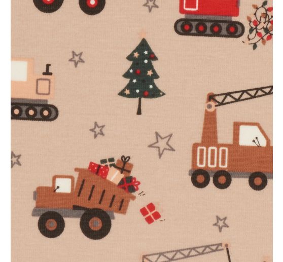 Jersey fabric "Trucks and Trees"