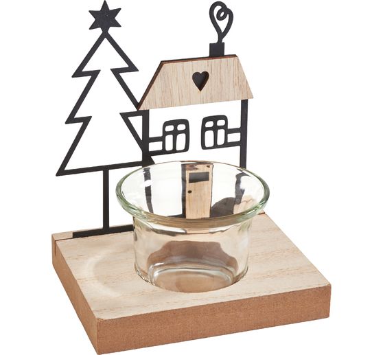 VBS Teelichthalter "Haus & Tanne", inkl. Teelichtglas