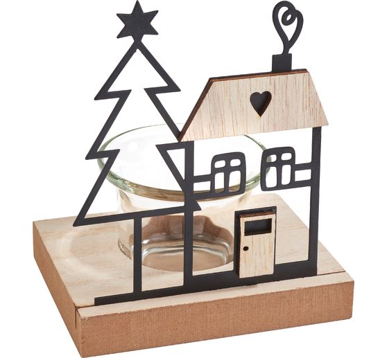 VBS Teelichthalter "Haus & Tanne", inkl. Teelichtglas