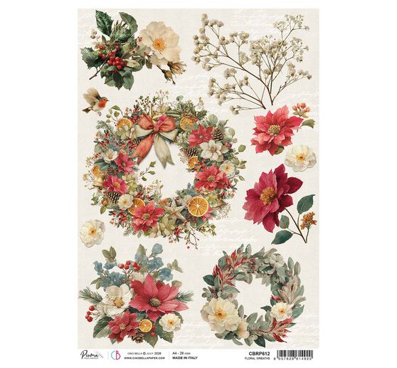 Ciao Bella Motiv-Strohseide "Merry & Bright - Floral Wreaths"