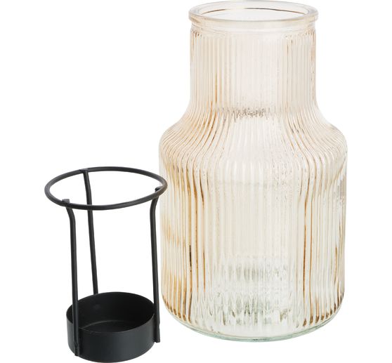 VBS Windlicht-Glas mit Metalleinsatz f&uuml;r Teelicht, Taupe