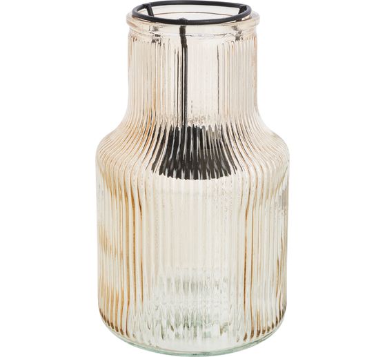 VBS Windlicht-Glas mit Metalleinsatz f&uuml;r Teelicht, Taupe