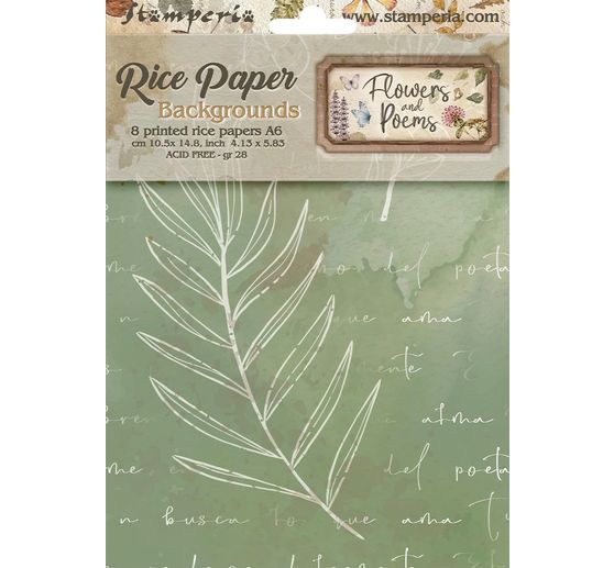 Stamperia Motif straw silk backgrounds "Flowers and Poems", DIN A6, set of 8