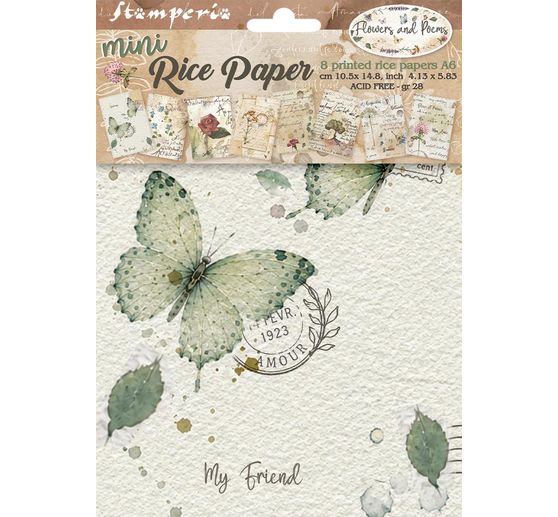 Stamperia Motif straw silk assortment "Flowers and Poems", DIN A6, set of 8