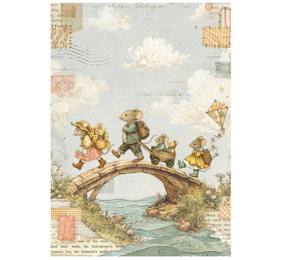 Stamperia Motif straw silk assortment "Cozy Family", DIN A6, set of 8