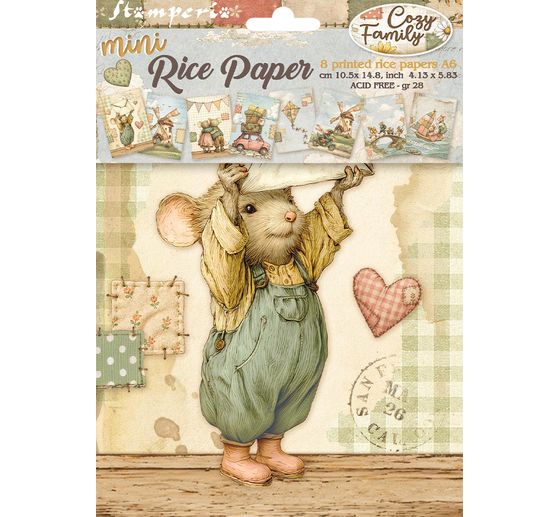 Stamperia Motif straw silk assortment "Cozy Family", DIN A6, set of 8