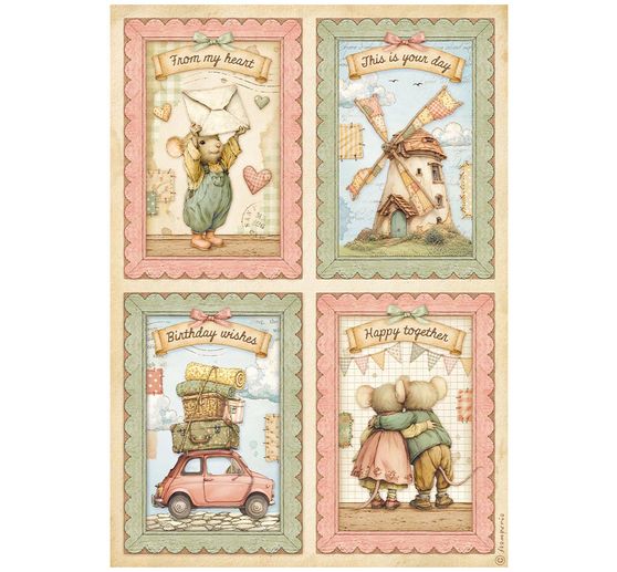 Stamperia Motif straw silk assortment "Cozy Family", DIN A4, set of 6