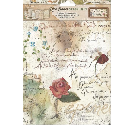 Stamperia Motif straw silk assortment "Flowers and Poems", DIN A4, set of 6