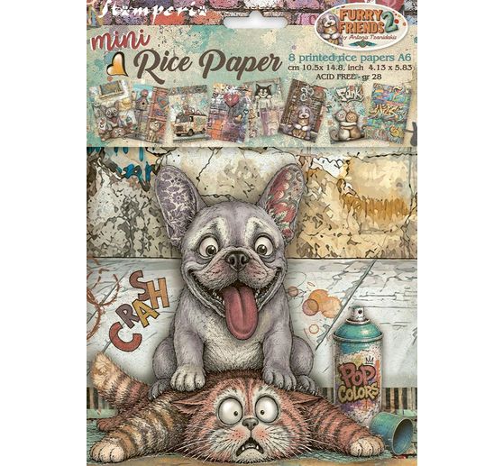 Stamperia Motiv-Strohseiden Sortiment "Furry Friends 2", DIN A6, 8er Set