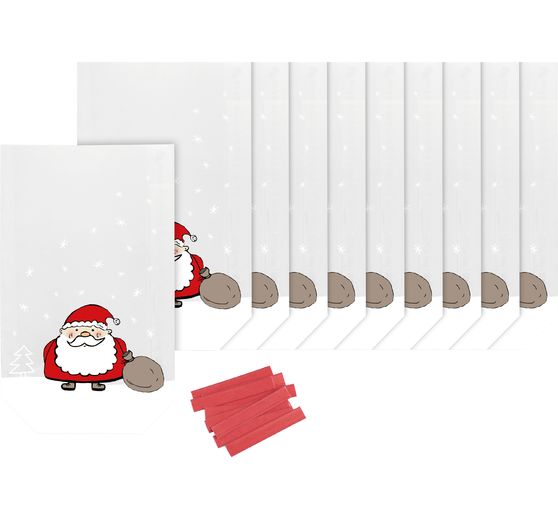 Klarsichtbeutel "Weihnachtsmann" mit Verschlussclips, 10 Stück