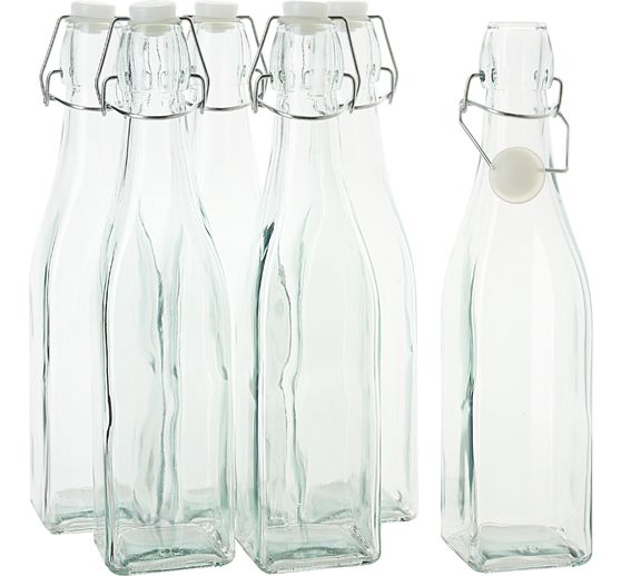 VBS Glass bottle with swing top "Square", 500 ml, 6 pieces