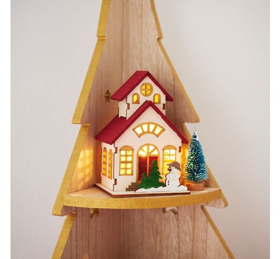 VBS Wooden building kit "House with tower and snowman", incl. LEDs