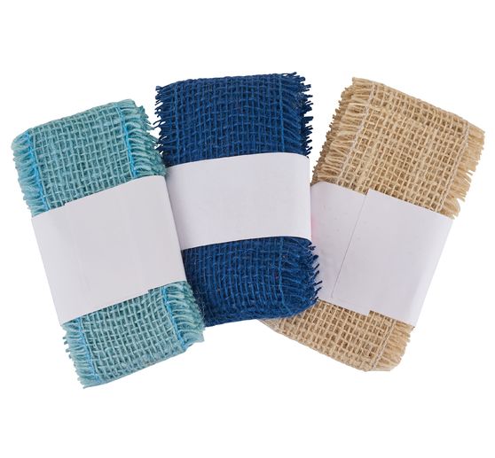 Juteband "Chabby Seaside", Natur-Taubenblau-Marine