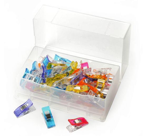 50 Clover Stoffklammern "Wonder Clips", farbig, in Kunststoffbox, Großhandelspac