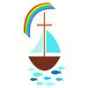 Wachsmotiv "Segelboot mit Regenbogen"