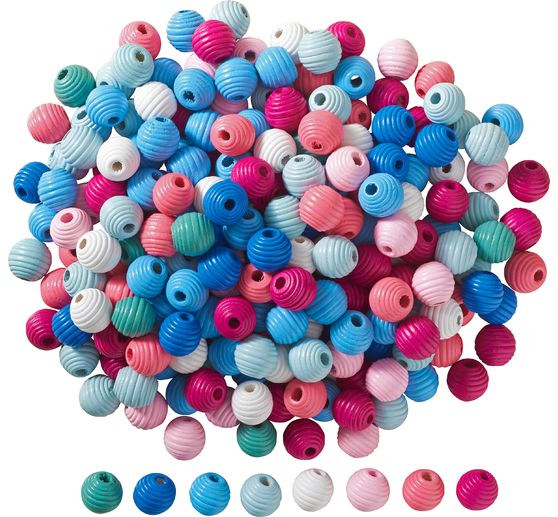 VBS Wooden beads grooved "Color mix", 500 g