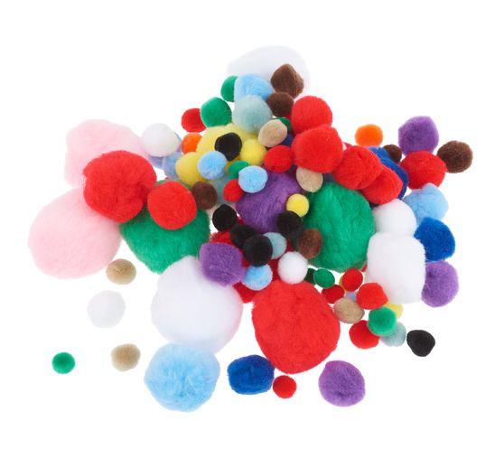 Pompons "Farben & Größen Mix", 100 Stück