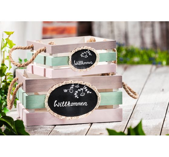 VBS Wooden boxes with slats, set of 2