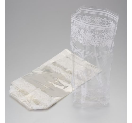 Zellglas-Beutel mit weißem Spitzendruck, 10 Stück