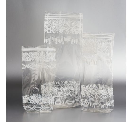 Zellglas-Beutel mit weißem Spitzendruck, 10 Stück