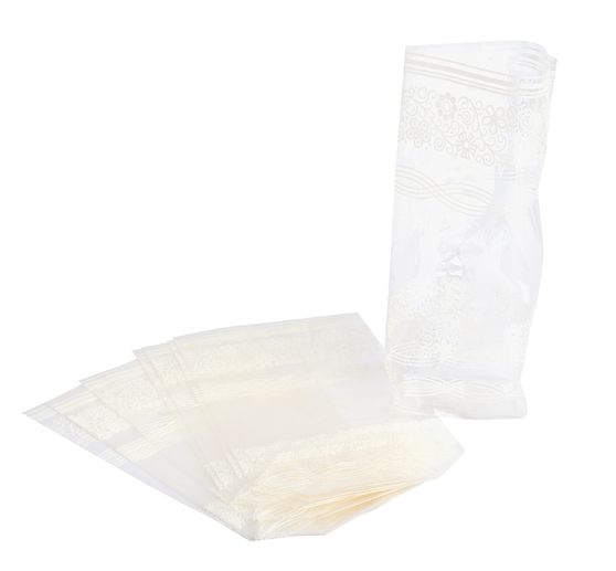 Zellglas-Beutel mit weißem Spitzendruck, 10 Stück