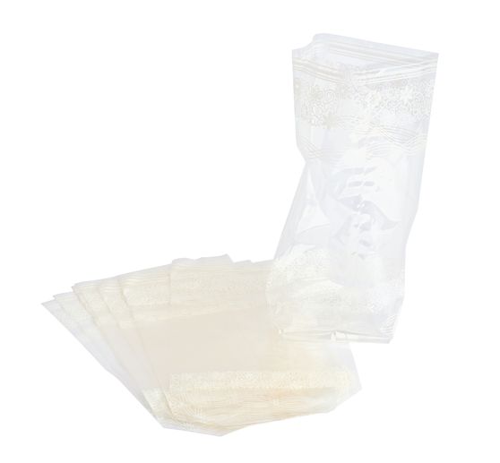 Zellglas-Beutel mit weißem Spitzendruck, 10 Stück