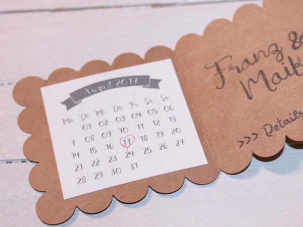 Hochzeitseinladung Anleitung Save the Date Kalenderblatt